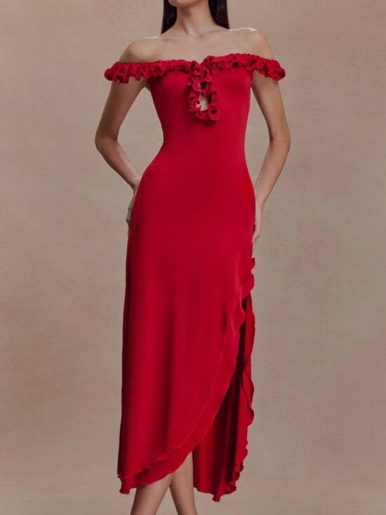 Meshki Dresses & Skirts - Meshki Red Midi Off the Shoulder Dress